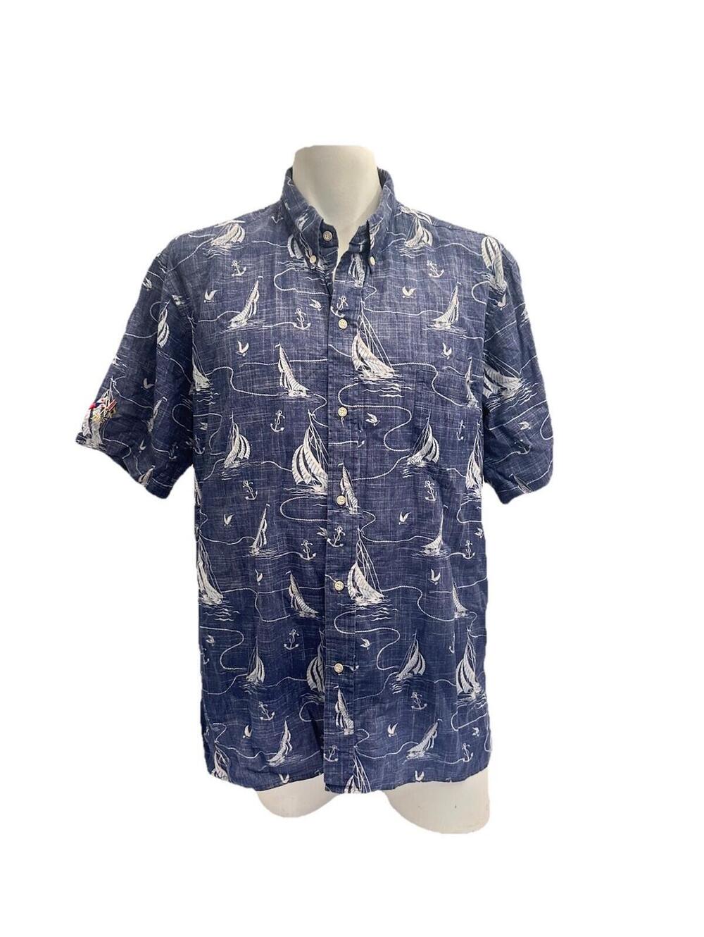 VINTAGE Reyn Spooner Yacht Club Sail Boat Woven Button Shirt Mens Sz XXL Blue